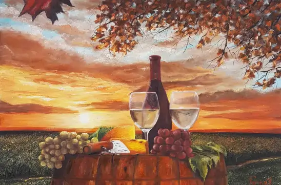priroda, zalazak sunca i vino